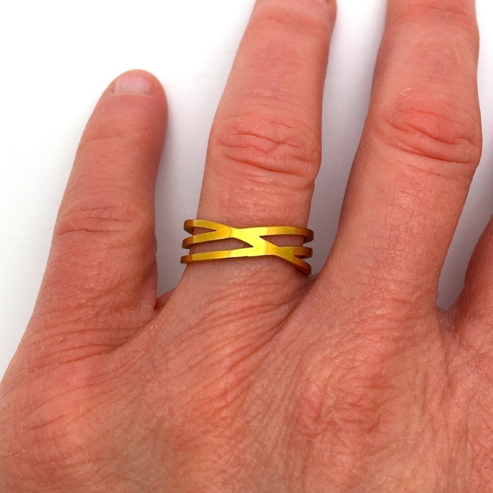 Gold Triple Band Stainless Steel Ring Size 7